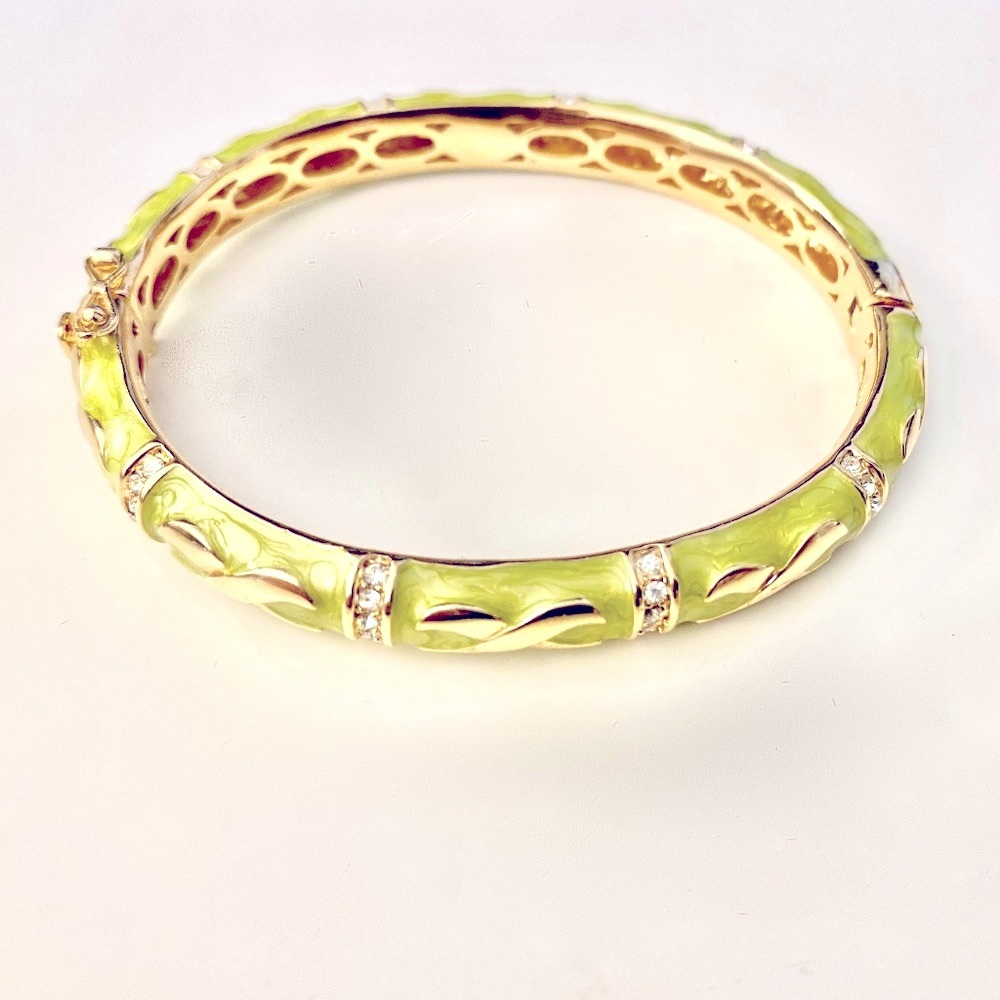 Enamel Bangle Bracelet w/ Crystals & Safety Box Clasp (in Lime Green)
